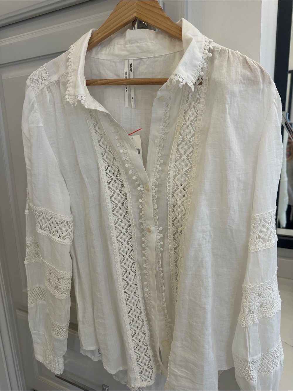 White Lace-Trim Peasant Blouse